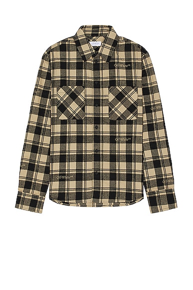 OFF-WHITE Check Flannel Shirt in Beige Black