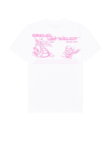 OFF-WHITE Dragon Bee Slim T-Shirt in White & Sea Pink