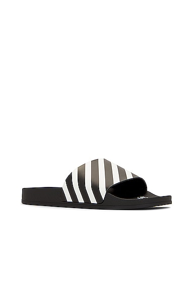 Off-White Men Diagonal Slides Black,White 42 Stripes Technical