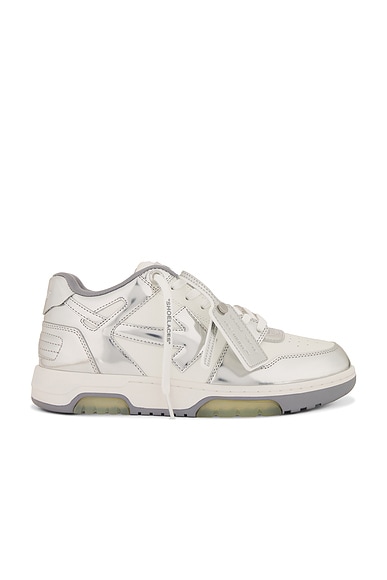 OFF-WHITE Out Of Office Mirror Leather Sneaker in White & Silver