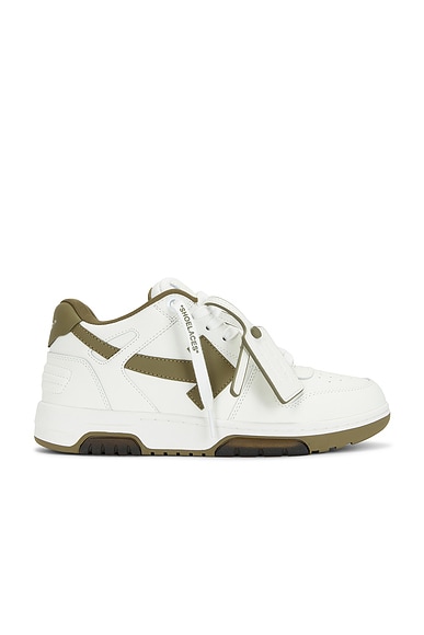 OFF-WHITE Out Of Office Calf Leather Sneaker in White & Kaki