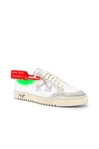 Click to view more detailed imagery on our partner's website Off-White 2.0 Distressed Suede-Trimmed Leather Sneakers In White & Green