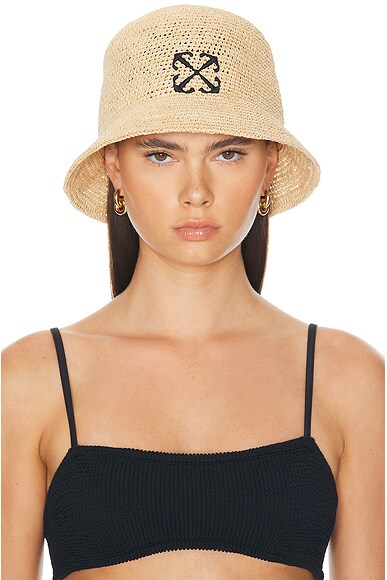 Shop Off-white Raffia Bucket Hat In Beige & Black