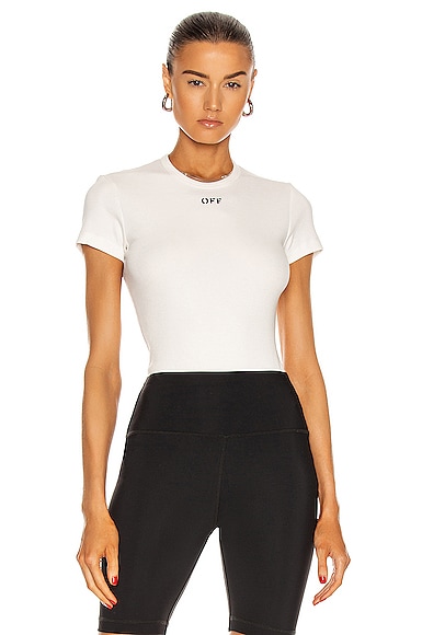 OFF-WHITE Basic Ribbed Tee in White u0026 Black | FWRD