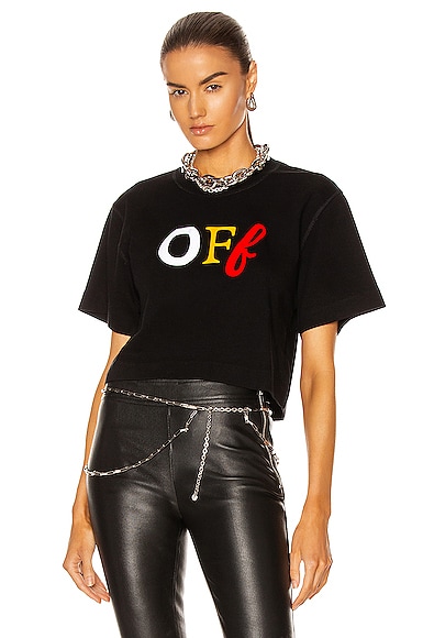 Off-white Off Typo Mix Cropped Tee In Black Multi