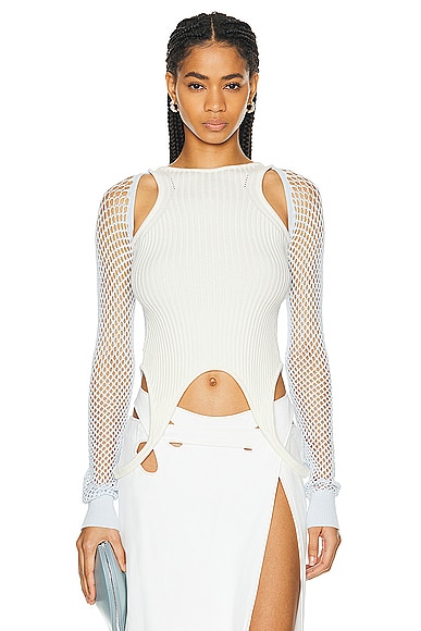 OFF-WHITE Racerback Long Sleeve Top in Arctic Ice & White