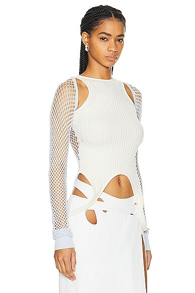 Shop Off-white Racerback Long Sleeve Top In Arctic Ice & White