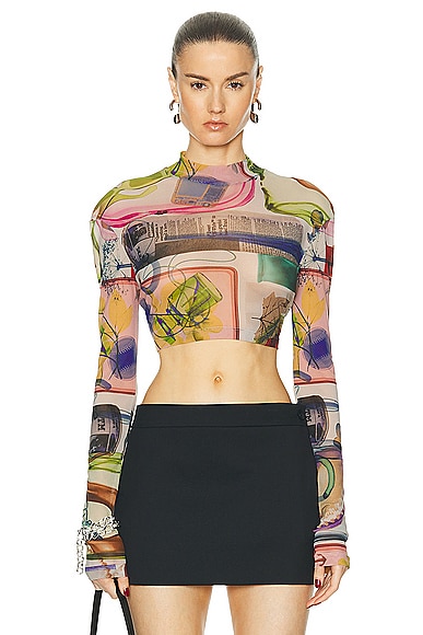 X-Ray Tulle Crop Long Sleeve Top