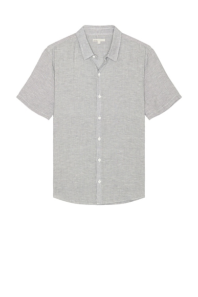 onia Jack Air Linen Shirt in Deep Navy & White