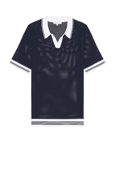 onia Mesh Knit Polo in Deep Navy & White