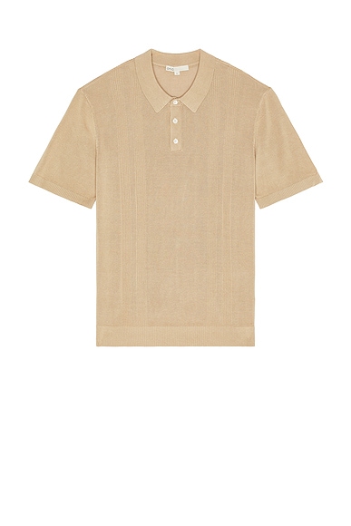 Silk Ribbed Knit Polo in Tan
