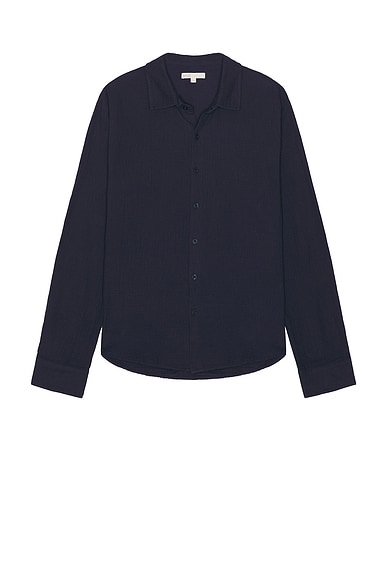 onia Cotton Gauze Long Sleeve Shirt in Deep Navy