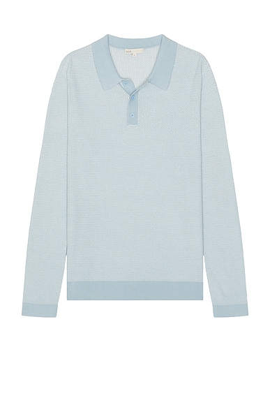 onia Cotton Textured Knit Long Sleeve Polo in Pale Blue