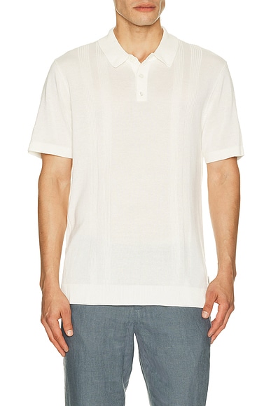 onia Silk Ribbed Knit Polo Shirt in Ivory