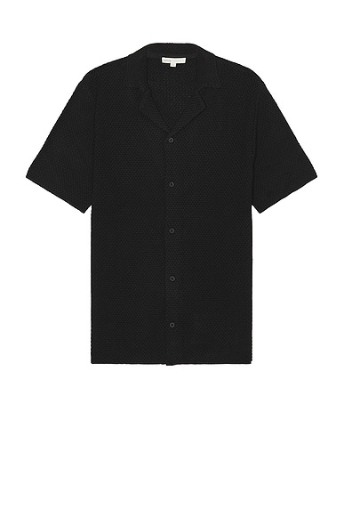 onia Cotton Textured Camp Shirt in Black