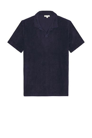 onia Towel Terry Johnny Collar Polo in Deep Navy