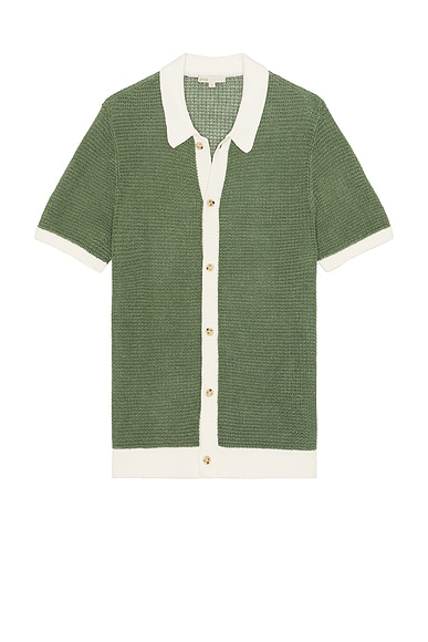 Linen Short Sleeve Button Up Knit Shirt