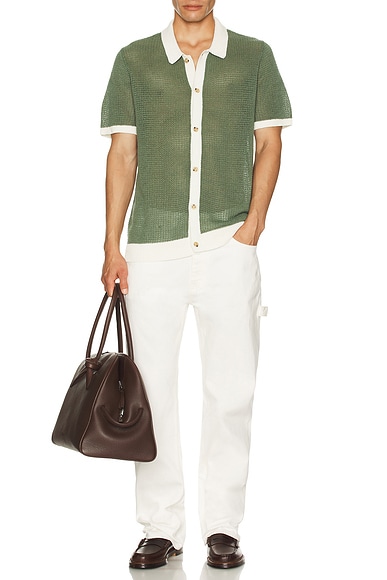 Linen Short Sleeve Button Up Knit Shirt