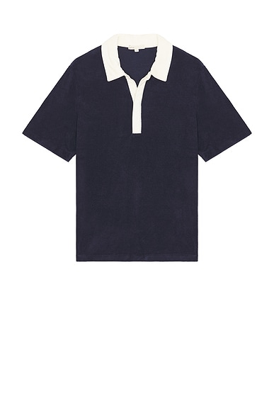 onia Oversized Towel Terry Polo in Egret & Deep Navy