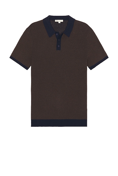 onia Cotton Textured Knit Polo in Chesnut & Navy