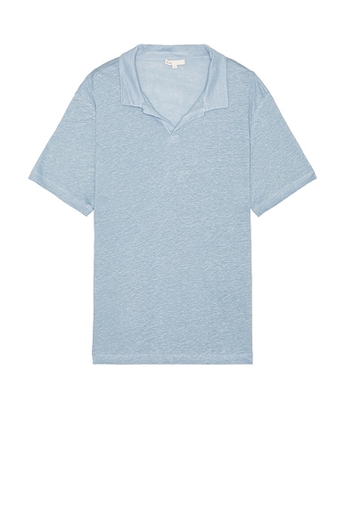 onia Shaun Linen Polo in Dusty Blue