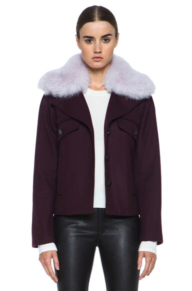 Opening Ceremony Wool Overcoat with Fur Collar in Burgundy | FWRD