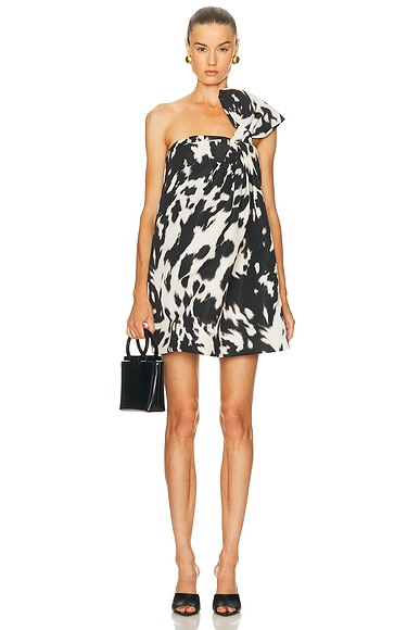 Oscar de la Renta One Shoulder Mini Dress in Ecru & Black