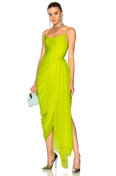 Oscar de la Renta Draped Strapless Gown in Citrine | FWRD