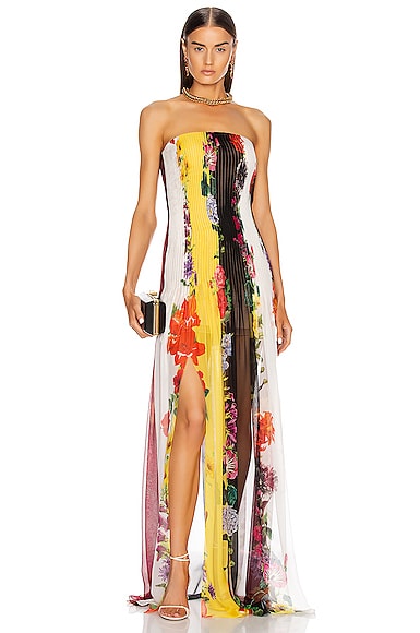 Strapless Floral Striped Gown