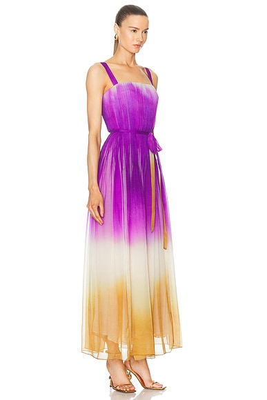 Shop Oscar De La Renta Pintuck Detail Abstract Ombre Dress In Violet & Sepia