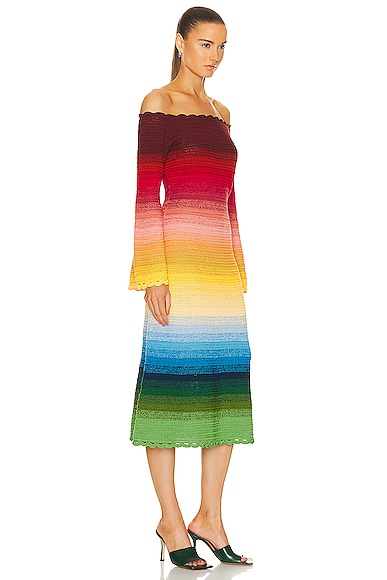 Shop Oscar De La Renta Off Shoulder Rainbow Ombre Crochet Knit Dress