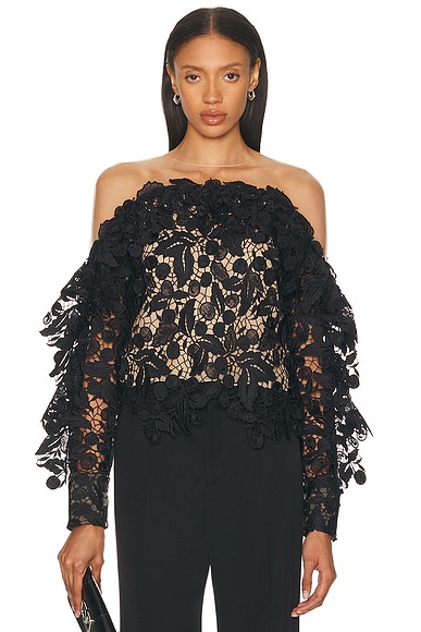 Oscar de la Renta Long Sleeve Blouse in Black