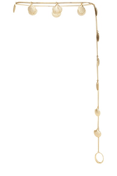 Oseree Lumiere Shell Chain Belt in Gold
