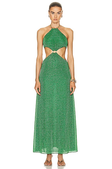 Oseree Lumière O Gem Cut Out Dress in Emerald Green