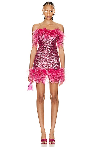 Oseree Paillettes Plumage Mini Dress in Rose | Smart Closet