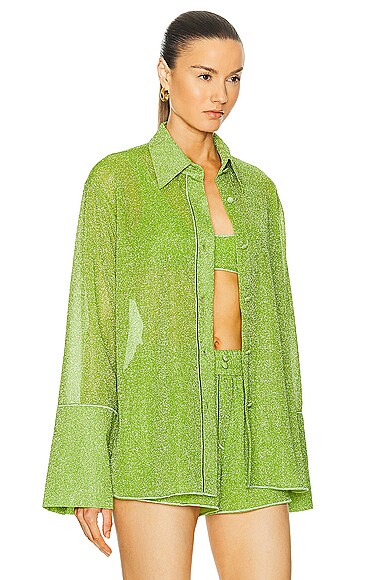 Shop Oseree Lumiére Long Shirt In Lime