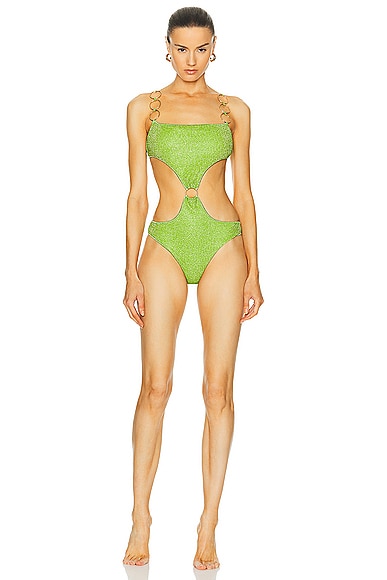 Oseree Lumiére Ring Cut Out Maillot Swimsuit in Lime