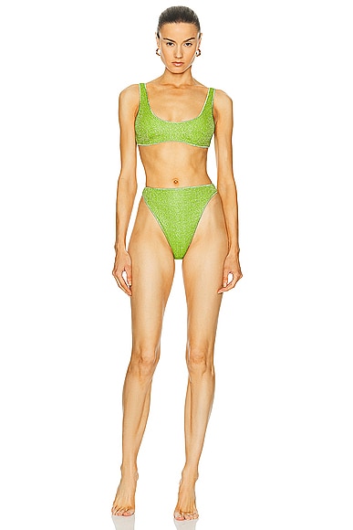 Shop Oseree Lumiére Sporty 90s Bikini Set In Lime