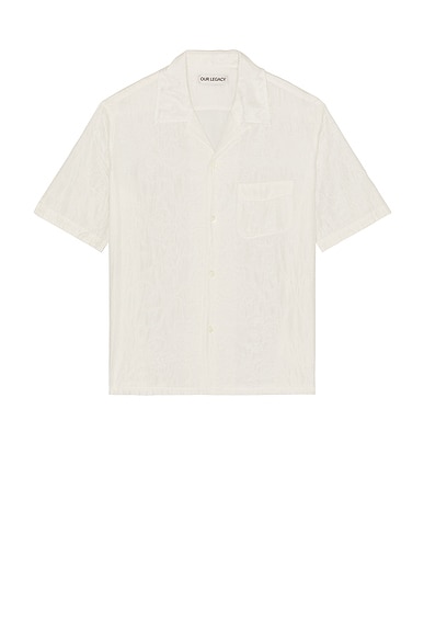 Our Legacy Heusen Short Sleeve Shirt in White Flower Embroidery