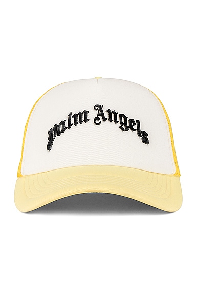 Palm Angels Curved Logo Trucker Hat in Yellow