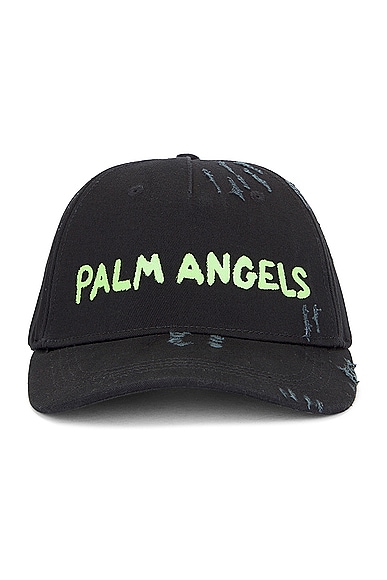 Shop Palm Angels Seasonal Logo Cap In Black & Green Fluo