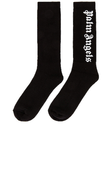 Palm Angels Black Vertical Logo Cotton-blend Socks In Multi