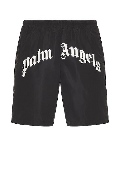 Palm Angels Curved Logo Swim Shorts in Black