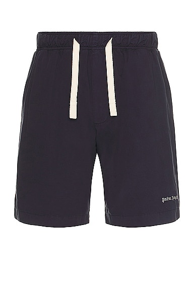 Palm Angels Classic Logo Bermuda Short in Navy Blue & Off White