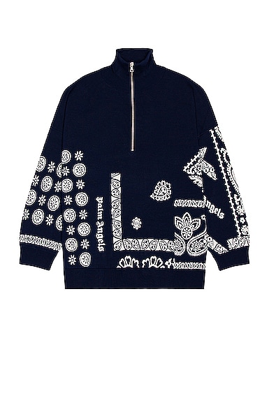 Palm Angels Bandana Zipped Pullover in Navy