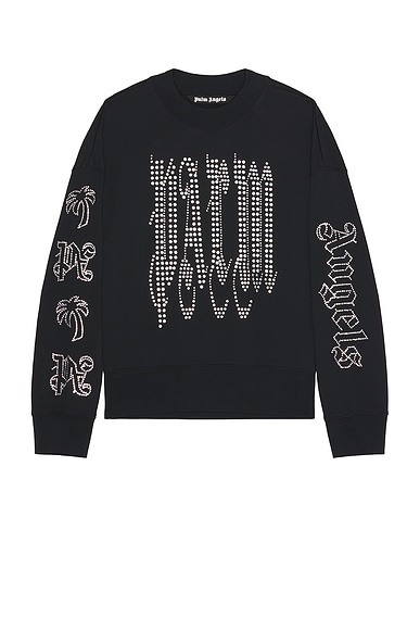 Palm Angels Gothic Logo Studded Crewneck Men Cotton Glass L
