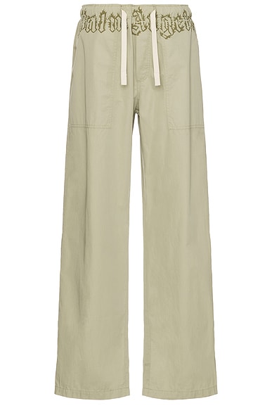 Waist Logo Loose Pants in Beige & Military