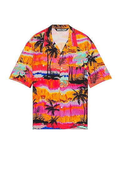 Psychedelic Palms Bowling Shirt in Fuchsia