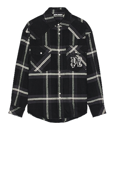 Shop Palm Angels Monogram Check Over Shirt In Anthracite