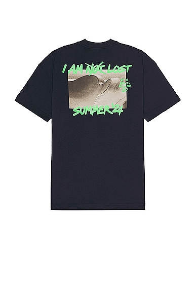 Palm Angels I Am Lost Tee in Navy Blue & Green Fluo